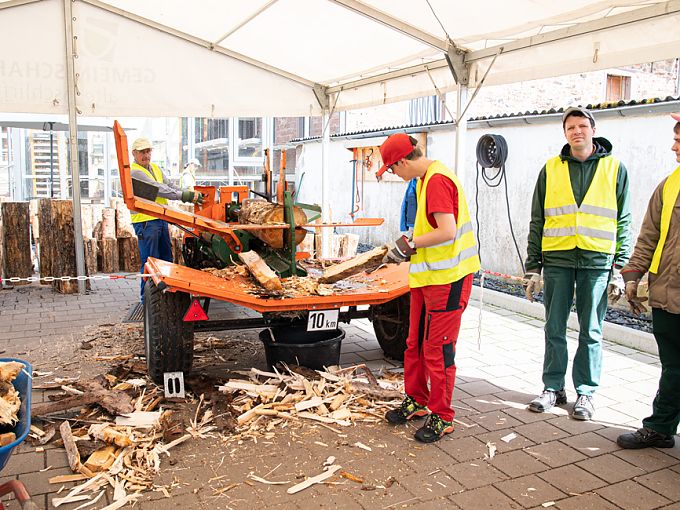 Mitarbeiter beim spalten des Holzes